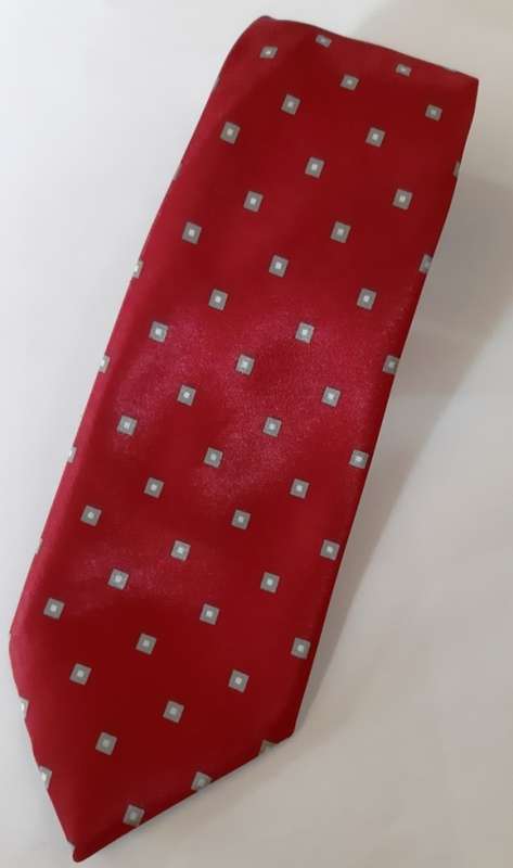 RED WITH GREY-SILVER AND WHITE SQUARES MENS TIE