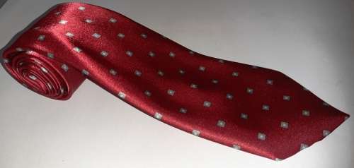RED WITH GREY-SILVER AND WHITE SQUARES MENS TIE