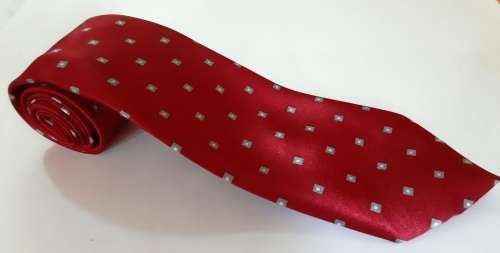 RED WITH GREY-SILVER AND WHITE SQUARES MENS TIE