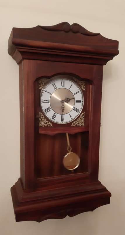 WALL CLOCK: SOLID WOOD ~ DIGITAL MECHANISM WITH PENDULUM AND CHIMES