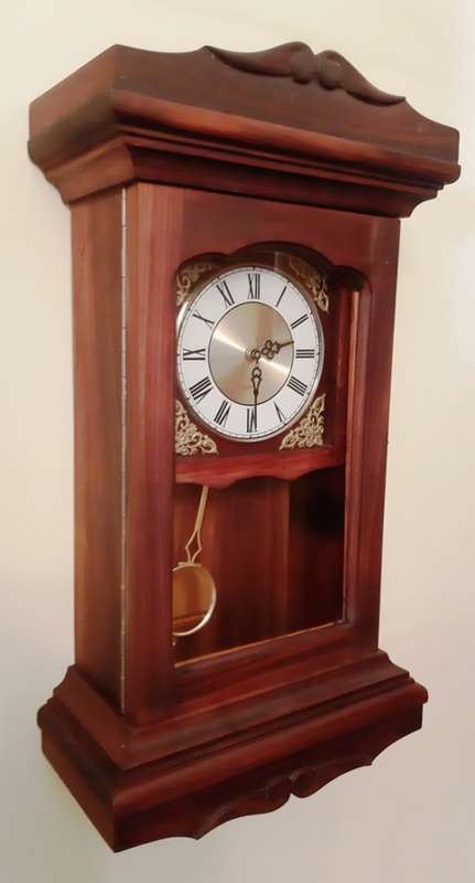 WALL CLOCK: SOLID WOOD ~ DIGITAL MECHANISM WITH PENDULUM AND CHIMES