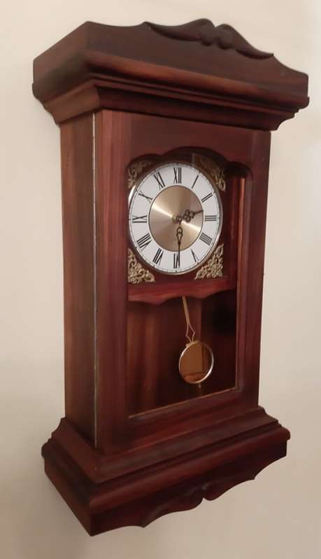 WALL CLOCK: SOLID WOOD ~ DIGITAL MECHANISM WITH PENDULUM AND CHIMES