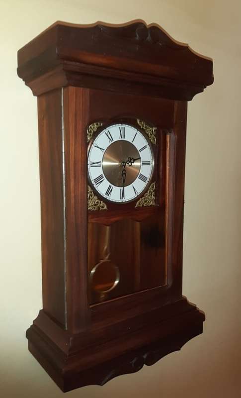 WALL CLOCK: SOLID WOOD ~ DIGITAL MECHANISM WITH PENDULUM AND CHIMES