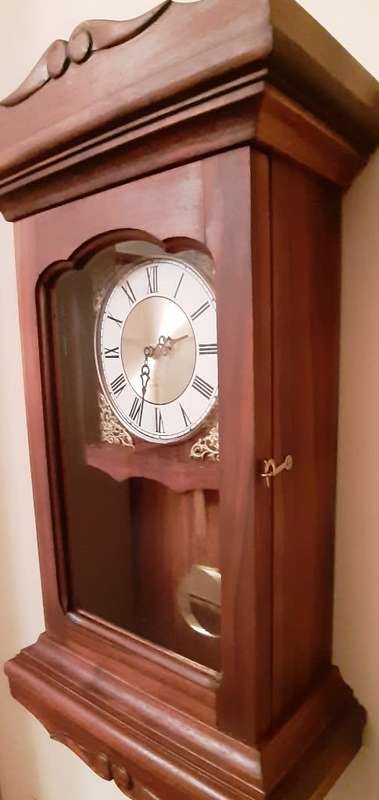 WALL CLOCK: SOLID WOOD ~ DIGITAL MECHANISM WITH PENDULUM AND CHIMES
