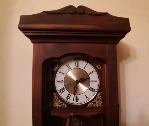 WALL CLOCK: SOLID WOOD ~ DIGITAL MECHANISM WITH PENDULUM AND CHIMES