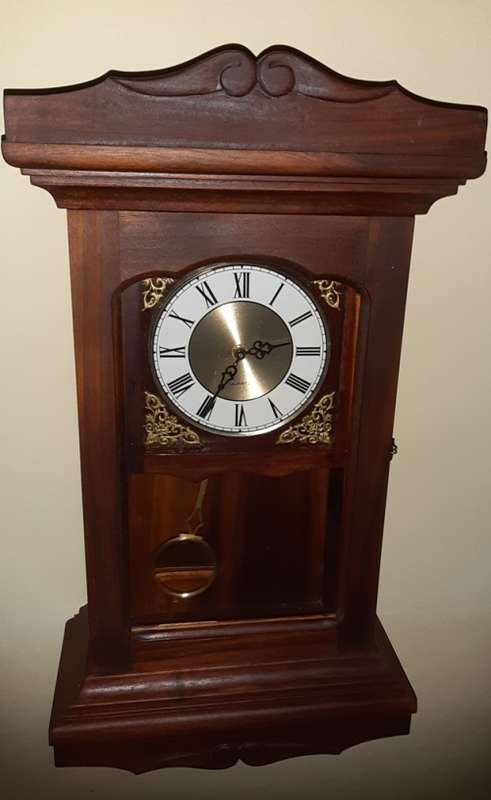 WALL CLOCK: SOLID WOOD ~ DIGITAL MECHANISM WITH PENDULUM AND CHIMES