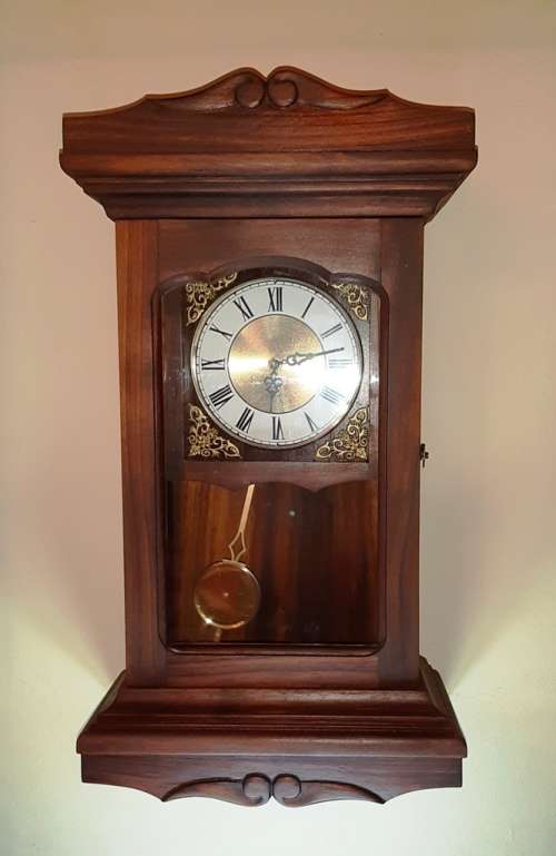 WALL CLOCK: SOLID WOOD ~ DIGITAL MECHANISM WITH PENDULUM AND CHIMES