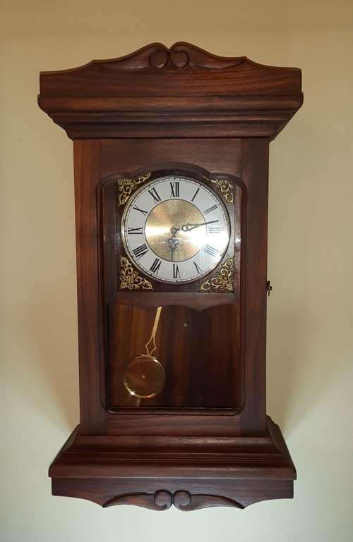 WALL CLOCK: SOLID WOOD ~ DIGITAL MECHANISM WITH PENDULUM AND CHIMES