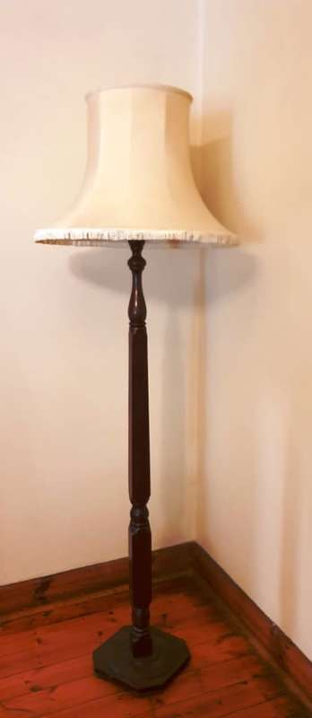 Vintage Mahogany Wood Floor Standing Lamp with White Shade