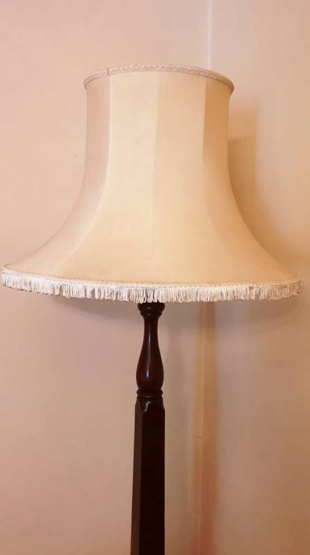 Vintage Mahogany Wood Floor Standing Lamp with White Shade