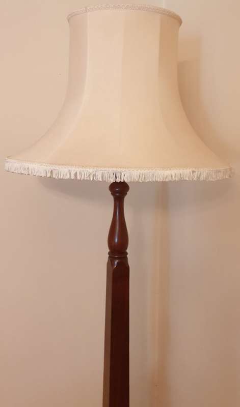 Vintage Mahogany Wood Floor Standing Lamp with White Shade