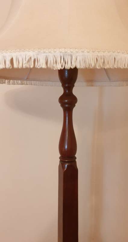 Vintage Mahogany Wood Floor Standing Lamp with White Shade