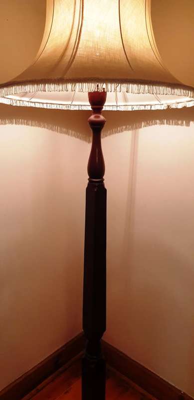 Vintage Mahogany Wood Floor Standing Lamp with White Shade