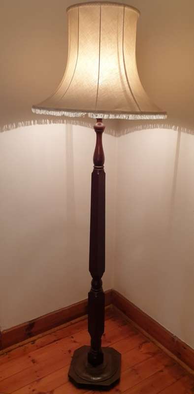 Vintage Mahogany Wood Floor Standing Lamp with White Shade