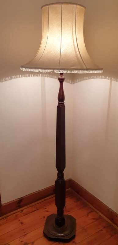 Vintage Mahogany Wood Floor Standing Lamp with White Shade