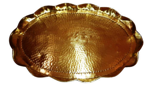 BRASS TRAY ~ BEATEN & PIE-CRUST, WAVY RIM