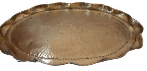 BRASS TRAY ~ BEATEN & PIE-CRUST, WAVY RIM
