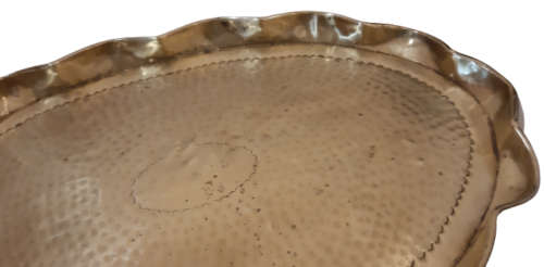 BRASS TRAY ~ BEATEN & PIE-CRUST, WAVY RIM