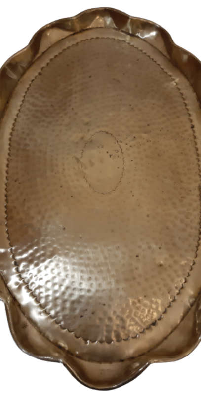 BRASS TRAY ~ BEATEN & PIE-CRUST, WAVY RIM