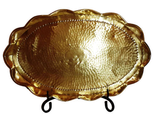 BRASS TRAY ~ BEATEN & PIE-CRUST, WAVY RIM
