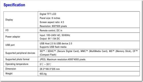 PROLINE 8 TOUCH DIGITAL PHOTO FRAME [PL-DPF 804B]