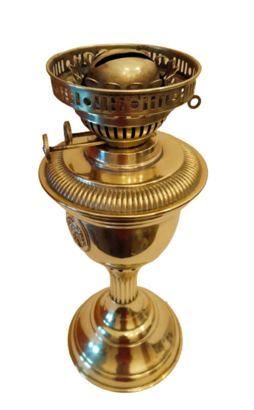 BRASS DUPLEX OIL / PARAFFIN LAMP WITH ROMAN FEATURES
