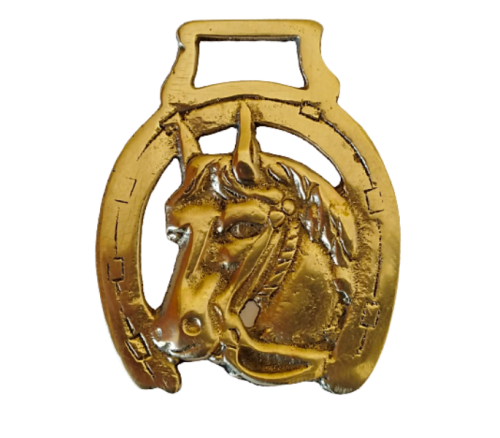 BRASS HORSE SHOE WITH STALLION