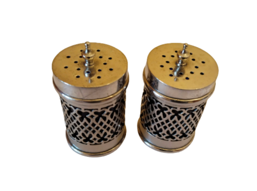 SALT AND PEPPER SHAKERS ~ SILVERPLATE AND BLUE GLASS LINERS