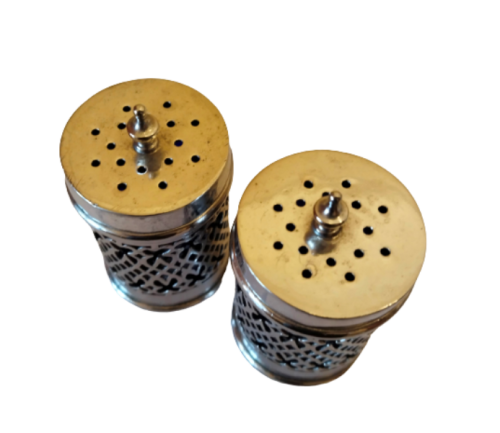 SALT AND PEPPER SHAKERS ~ SILVERPLATE AND BLUE GLASS LINERS