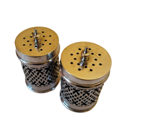 SALT AND PEPPER SHAKERS ~ SILVERPLATE AND BLUE GLASS LINERS