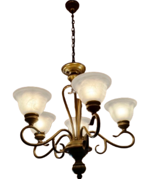 5 ARM CHANDELIER WITH ALABASTER GLASS SHADES