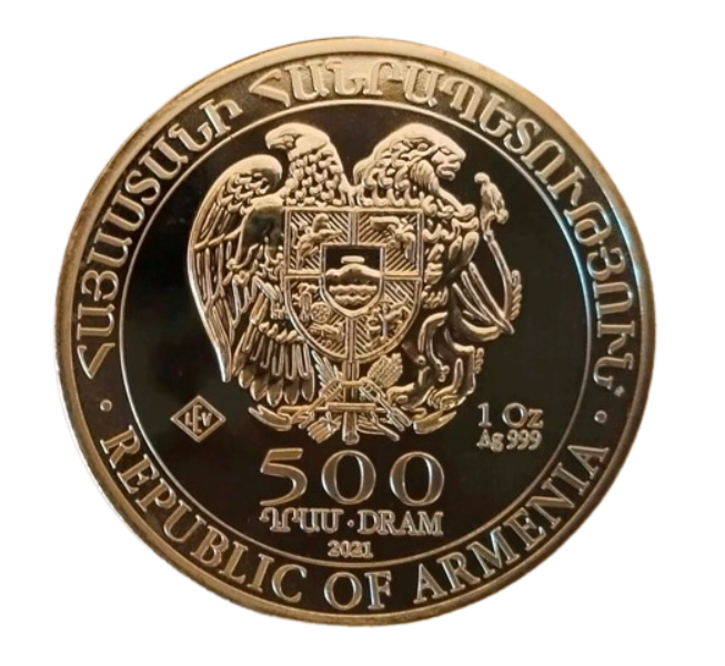 SILVER BULLION ~ 1 Oz FINE SILVER NOAHS ARK REPUBLIC OF ARMENIA 500 DRAM (2021)