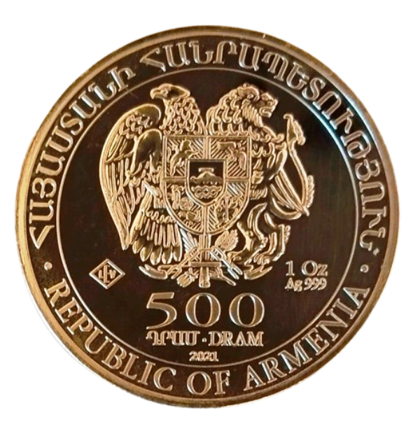 SILVER BULLION ~ 1 Oz FINE SILVER NOAHS ARK REPUBLIC OF ARMENIA 500 DRAM (2021)