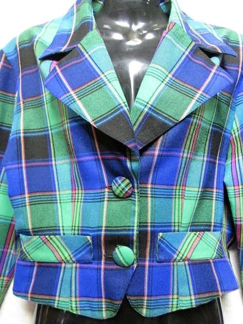 Vintage Cropped Tartan Patterned Jacket - Size 36 (Chest 92cm)