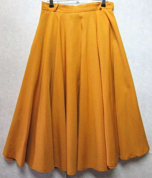 Vintage Lined Flared Polyester Mustard Skirt - Size 36 (Waist 72cm)