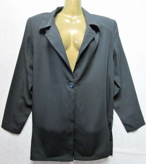 Black Polyester Jacket With Shoulder Pads - Size 40 (Chest 102cm)