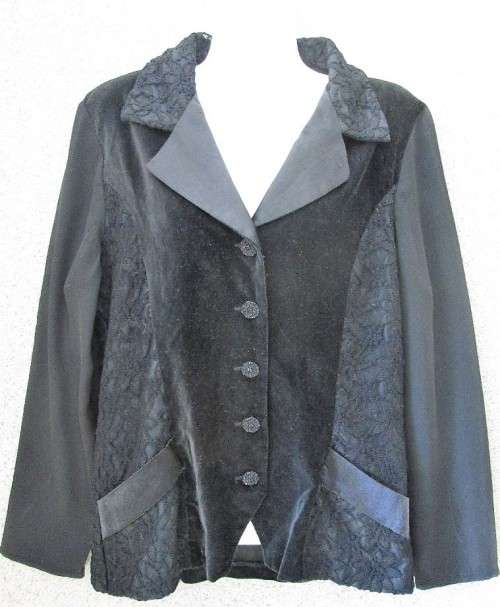 Vintage Black Velvet & Lace Jacket, Sheer Sleeves - Size 38