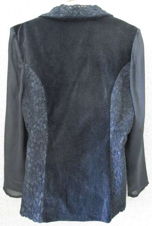 Vintage Black Velvet & Lace Jacket, Sheer Sleeves - Size 38