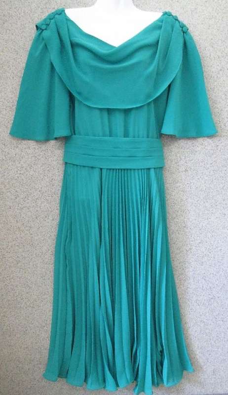 Vintage Green Polyester Dress - Size 36 (Chest 92cm)