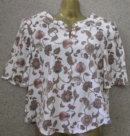 Vintage Patterned T-Shirt With Shoulder Pads  - Size 36 (Chest 92cm)