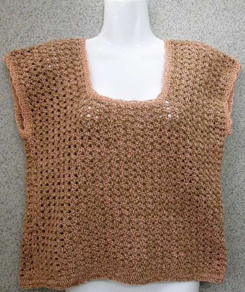 Vintage Peach/Brown Crochet Top - Size 36/38