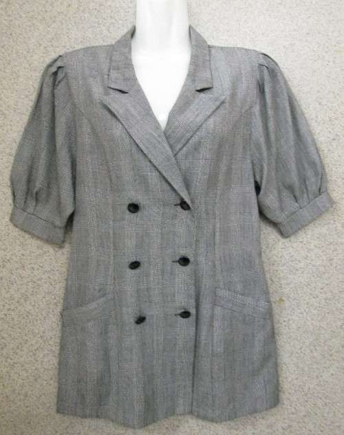 Vintage c1980's Fine Black & White Houndstooth Pattern Polycotton Long Length Jacket - Size 32
