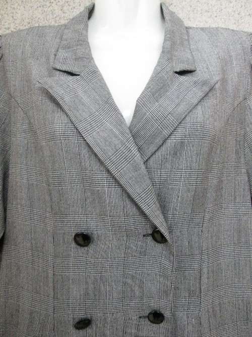 Vintage c1980's Fine Black & White Houndstooth Pattern Polycotton Long Length Jacket - Size 32