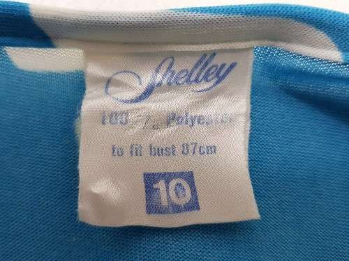Vintage Blue Patterned Polyester Dress - Size 34