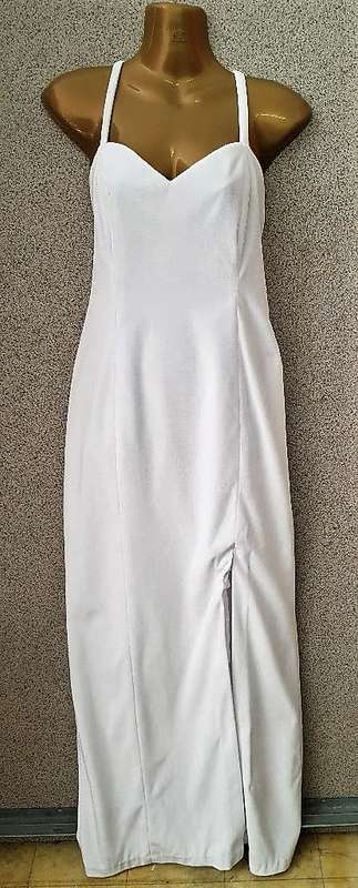 White Fully Lined Velvet Evening/Wedding Dress - Size 34 (Chest 84cm; Waist 78cm; Hip 92cm)