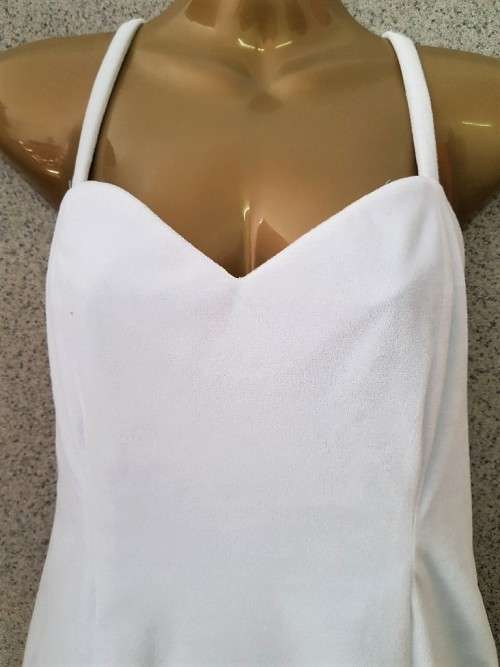 White Fully Lined Velvet Evening/Wedding Dress - Size 34 (Chest 84cm; Waist 78cm; Hip 92cm)