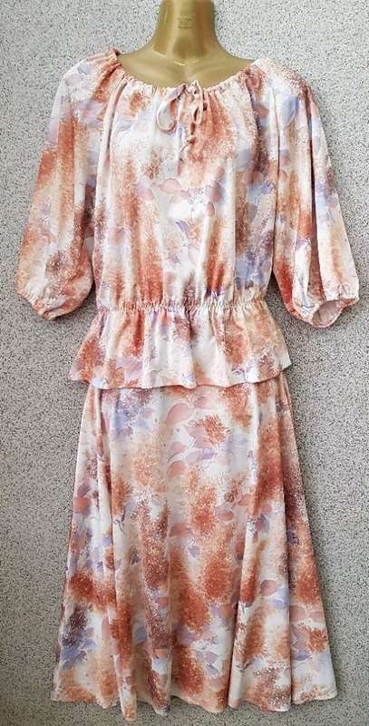 Vintage Patterned Polyester Two Piece - Size 36 (Chest 92cm; Waist 66cm; Hip 100cm)