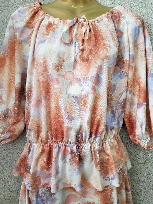 Vintage Patterned Polyester Two Piece - Size 36 (Chest 92cm; Waist 66cm; Hip 100cm)