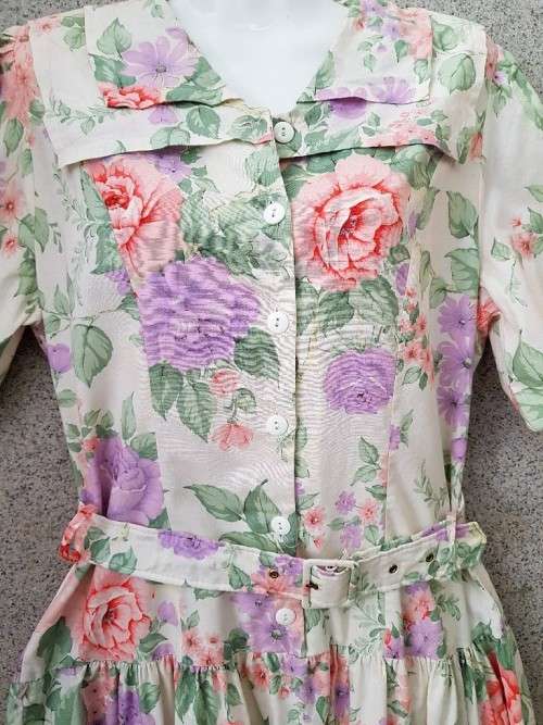 Vintage PastelPatterned Cotton Dress - Size 34 (Chest 87cm)