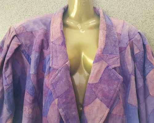 Vintage Patchwork Leather Jacket With Shoulder Pads - Chest 116cm /Size 44 /Size 20